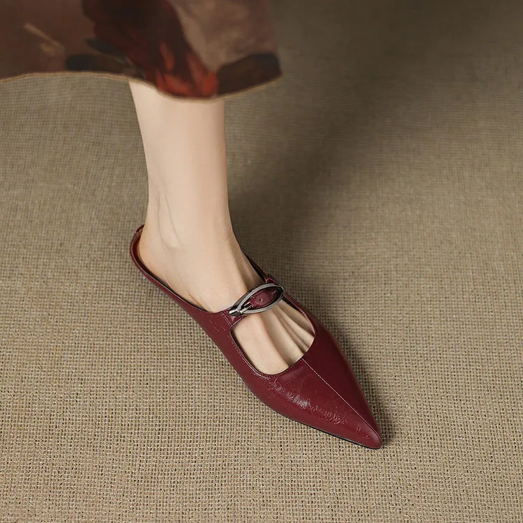 Pointed Toe Buckle Strap Low Heel Mary Jane Pumps