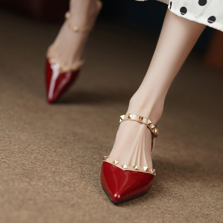 Pointed Toe Studded Slingback Block Heel Pumps