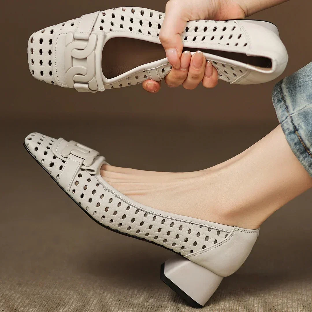 Square Toe Cutout Chain Buckle Ballet Flats