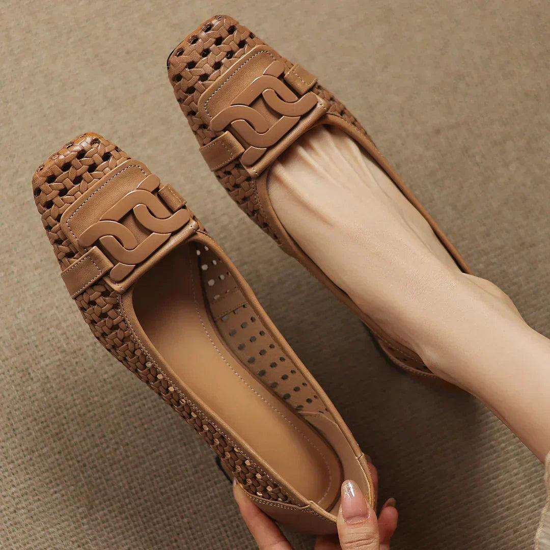 Square Toe Cutout Chain Buckle Ballet Flats