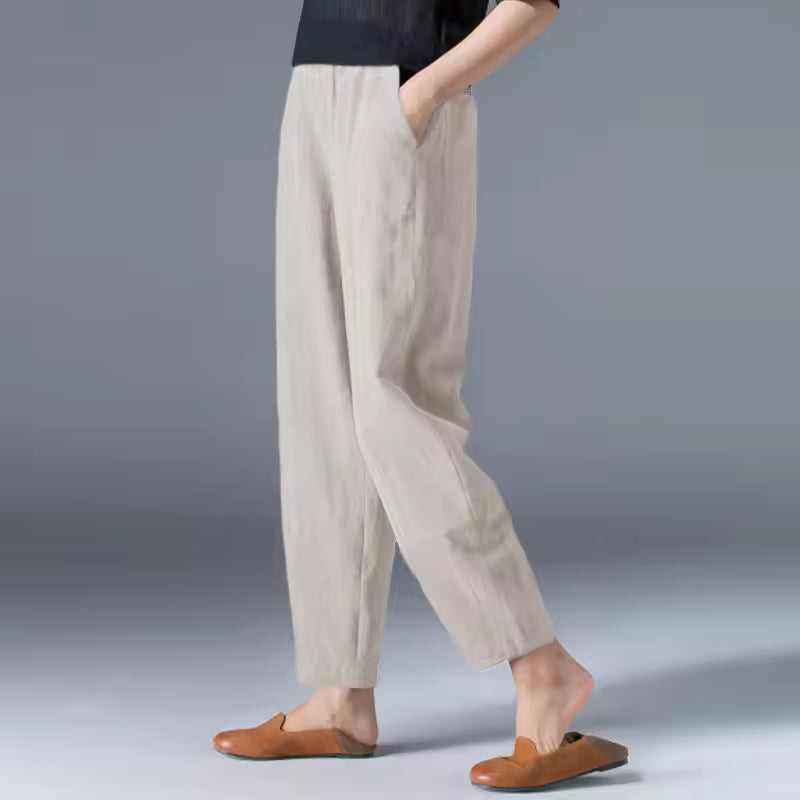 High Waist Tapered Leg Pull On Pants