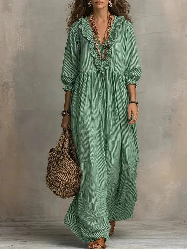 Ruffle V-Neck Long Sleeve Maxi Dress 3