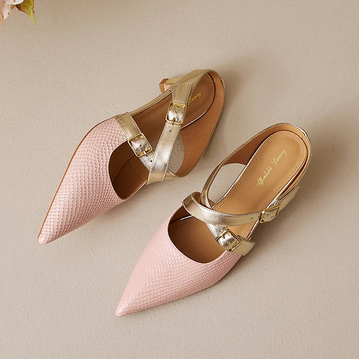 Pointed Toe Cross Ankle Strap Buckle Slingback Heels