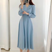 V-Neck Wrap Long Sleeve A-Line Midi Dress 8