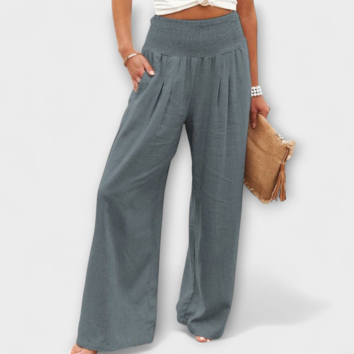 Smocked High Waist Wide Leg Palazzo Pants