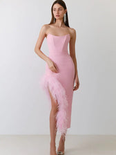 Feather Strapless Midi Dress 4