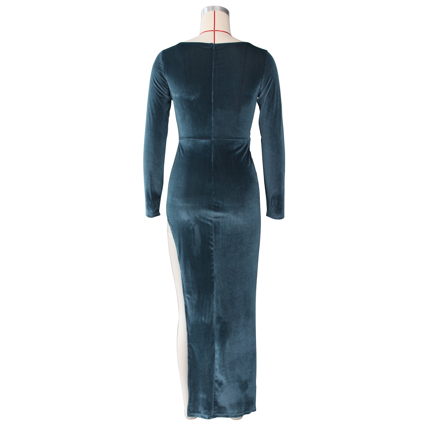 Refined Velvet High Waist Slit Maxi Dress Long Sleeve Evening Party Dress