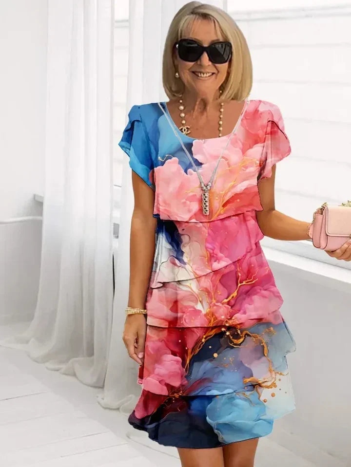 Floral Tiered Short Sleeve Mini Dress 11