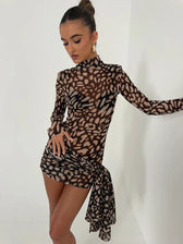 Leopard Sheer Bandage Long Sleeve Mini Dress 2