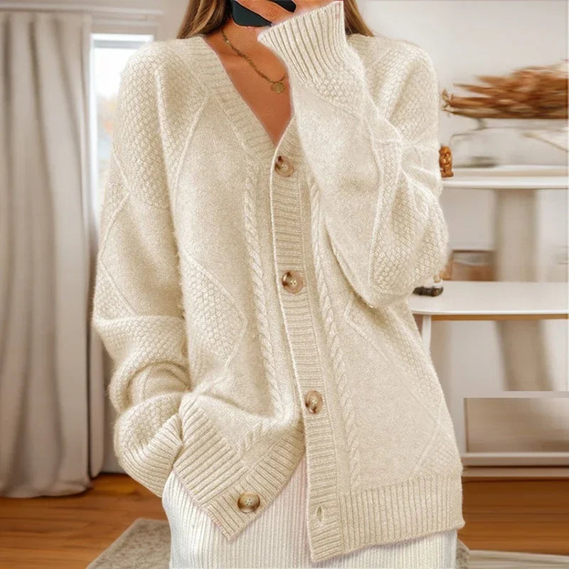 Cable Knit Button Front Oversized Cardigan