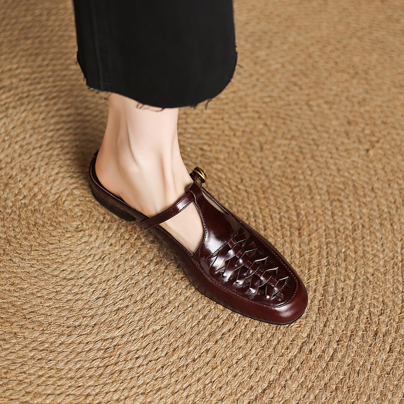 Square Toe T-Strap Buckle Low Block Heel Mary Jane