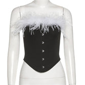 Party - Cami Corset Shoulder Feather Sleeveless Off Women’s Blouse Crop Tee Top Club Tank