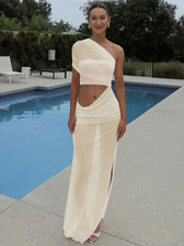 Mesh One Shoulder Ruched Maxi Dress 4