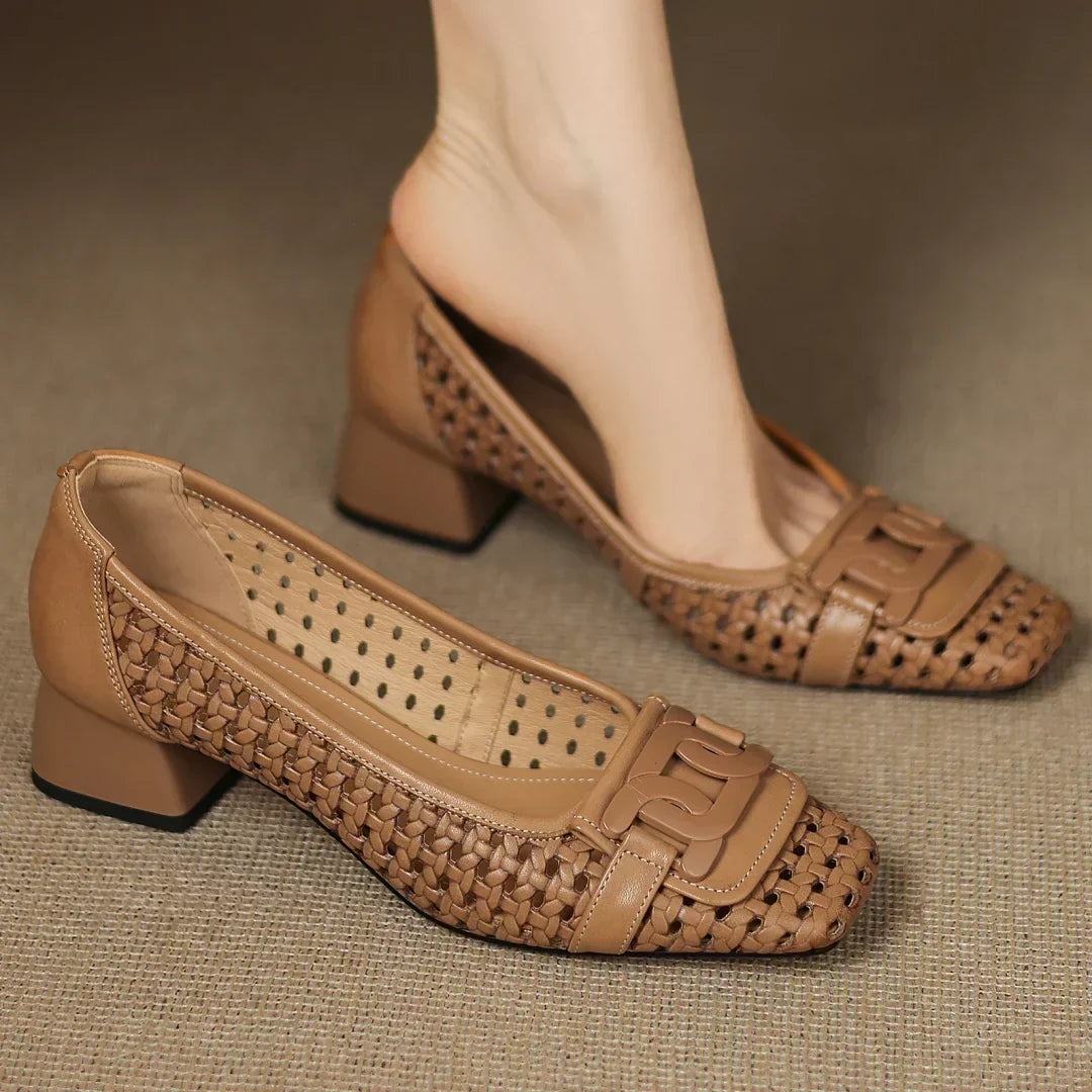 Square Toe Cutout Chain Buckle Ballet Flats