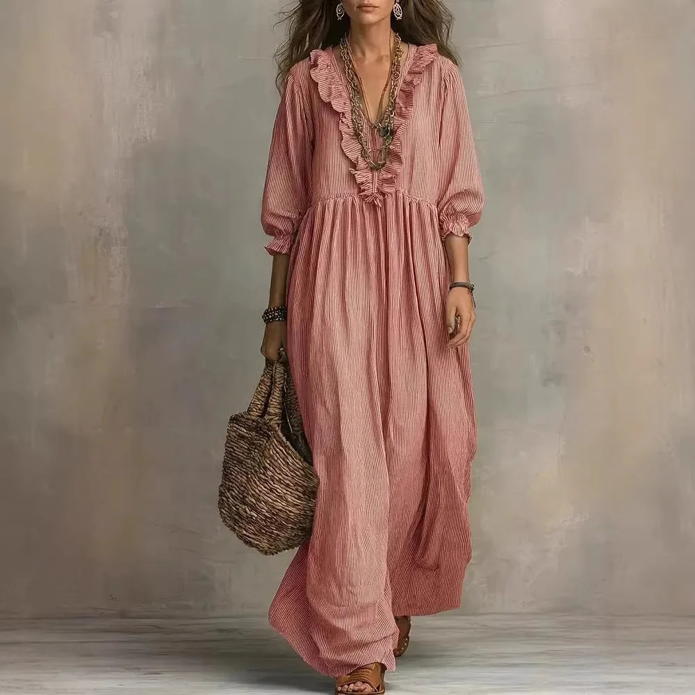 Ruffle V-Neck Long Sleeve Maxi Dress 2