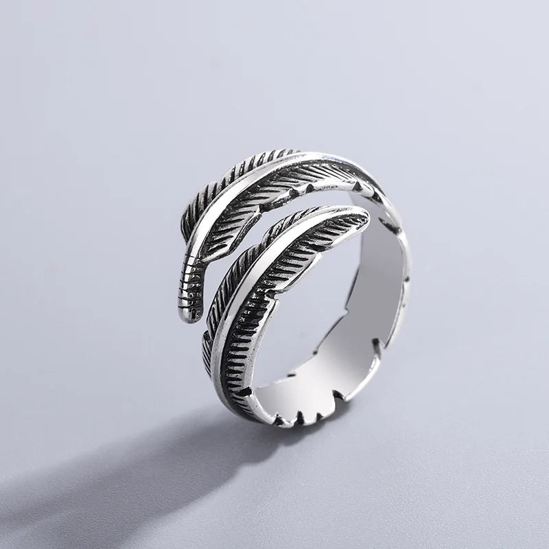 Silver Look Feather Wrap Adjustable Ring