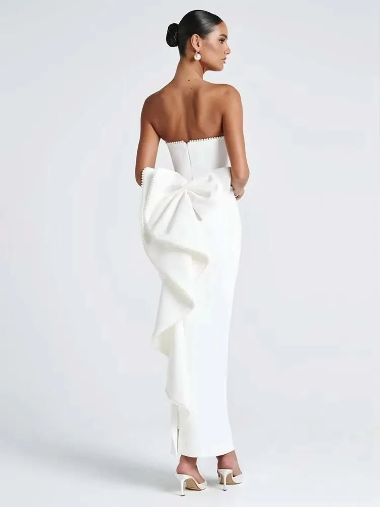 Pearl Bow Waist Wrap Backless Mini Dress 12