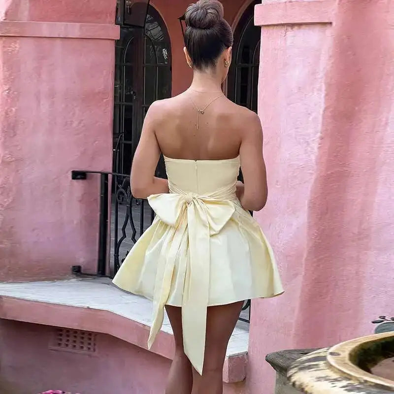 Pearl Bow Waist Wrap Backless Mini Dress 6