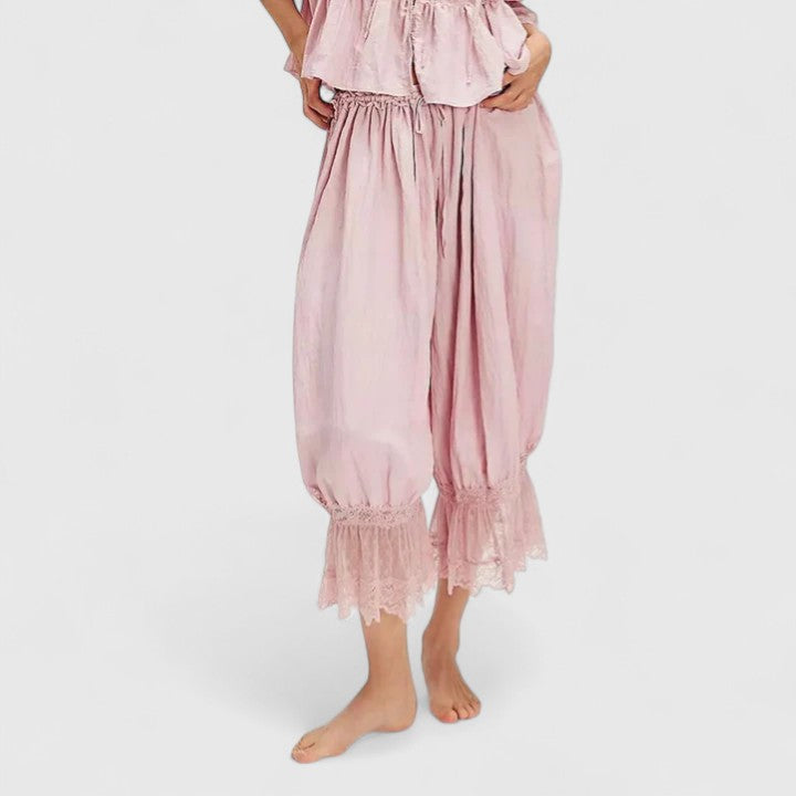 Drawstring Lace Trim Hem Wide Leg Pants