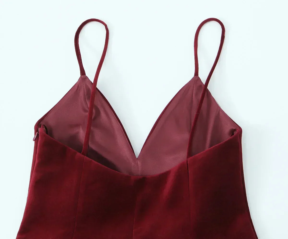 Velvet V-Neck Spaghetti Strap Fit and Flare Mini Dress 8