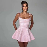 Bow Backless Jacquard A Line Mini Dress 20
