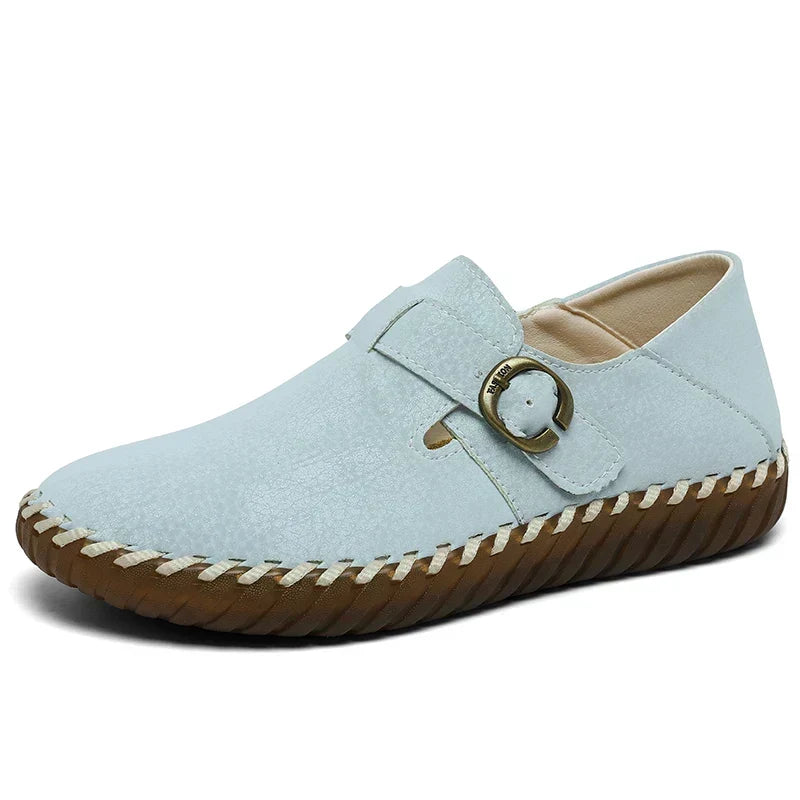 Buckle Strap Stitched Slip On Loafers