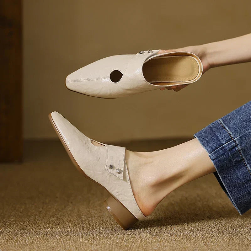 Square Toe Cut Out Buckle Block Heel Pumps