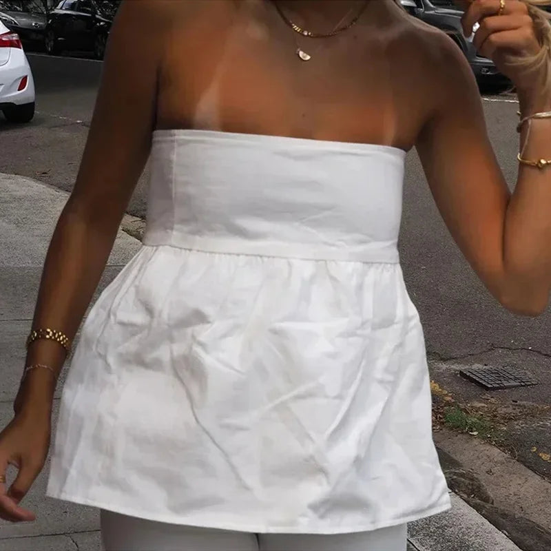 Solid Color Sleeveless Street Strapless