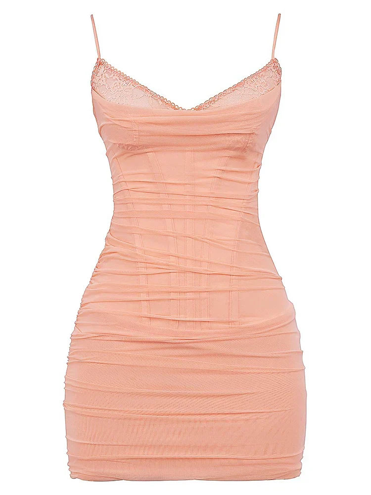 Orange Bodycon Mesh Strap Mini Dress