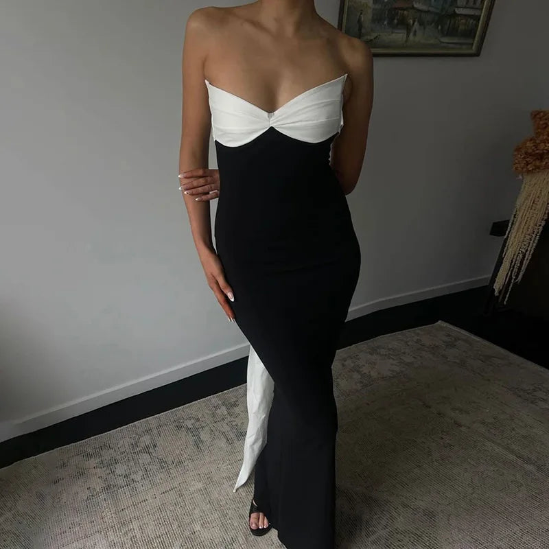 Bows Contrast Color Ribbon Long Dress