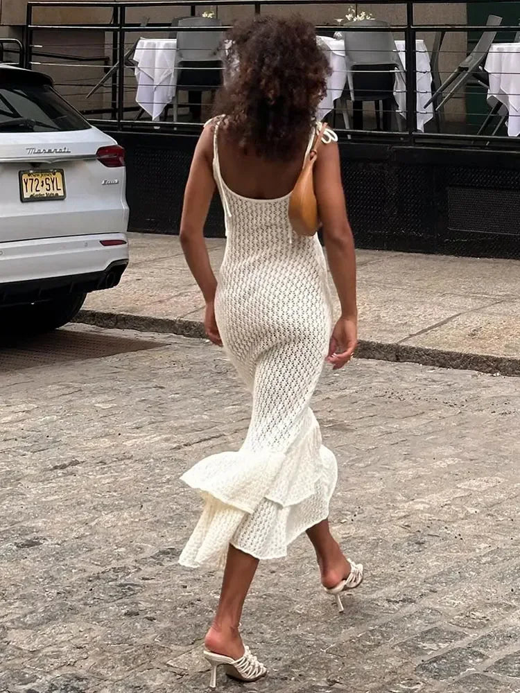 Spaghetti Ruffle Wrap Knit Beach Dress