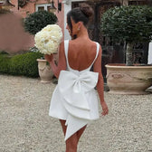 Pearl Bow Waist Wrap Backless Mini Dress 2