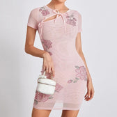 Horizon Whispers Beaded Sheer Mesh Mini Dress 12