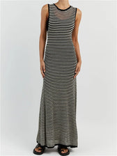 Women Knitted Sleeveless Round Neck Striped Slim Summer Club Party Female Vestidos Streetwear