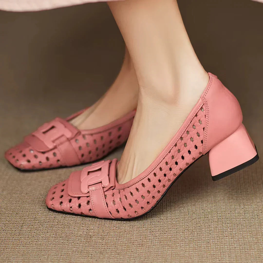 Square Toe Cutout Chain Buckle Ballet Flats