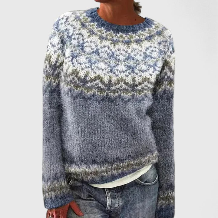 Fair Isle Crew Neck Long Sleeve Knit Sweater