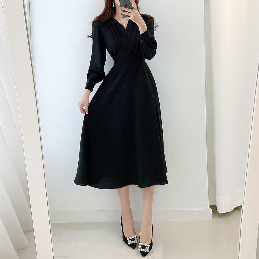 V-Neck Wrap Long Sleeve A-Line Midi Dress 5