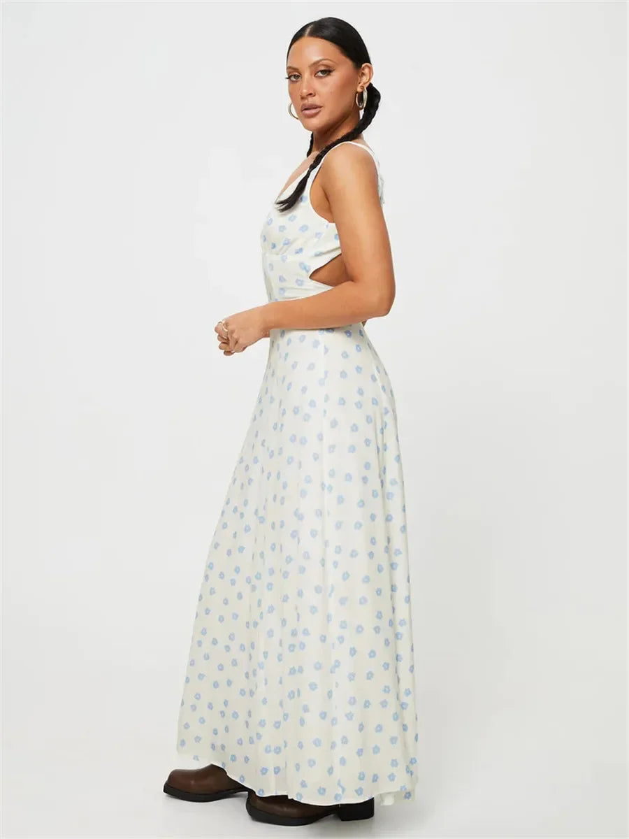 V-neck Lace-up Sleeveless Floral Dress 4