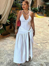 Slit Backless Bandage Maxi Dress Set 5