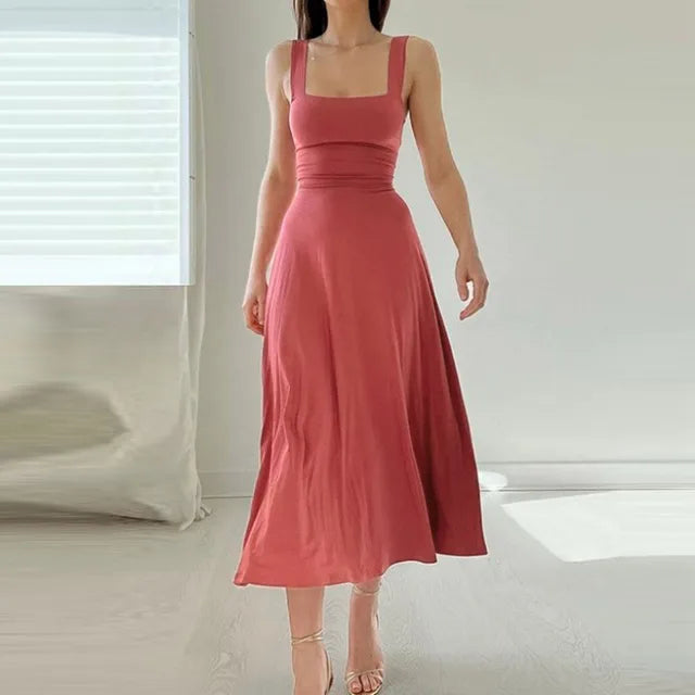 Ingrid Effortless Dress with Square Neckline Elevated Occasion Wear