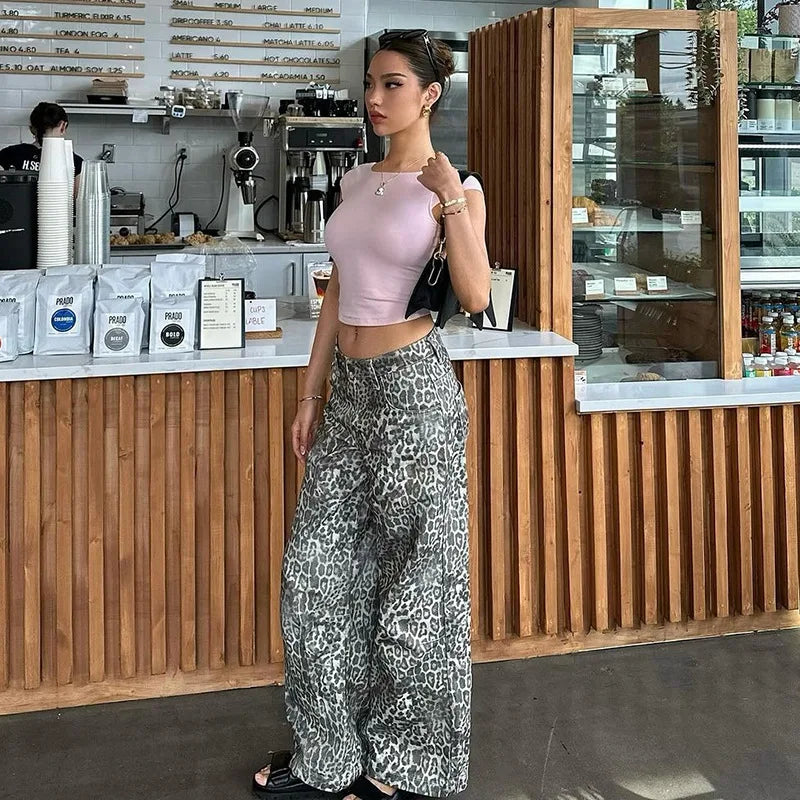 Leopard Print Low Waist Wide Leg Baggy Jeans 11