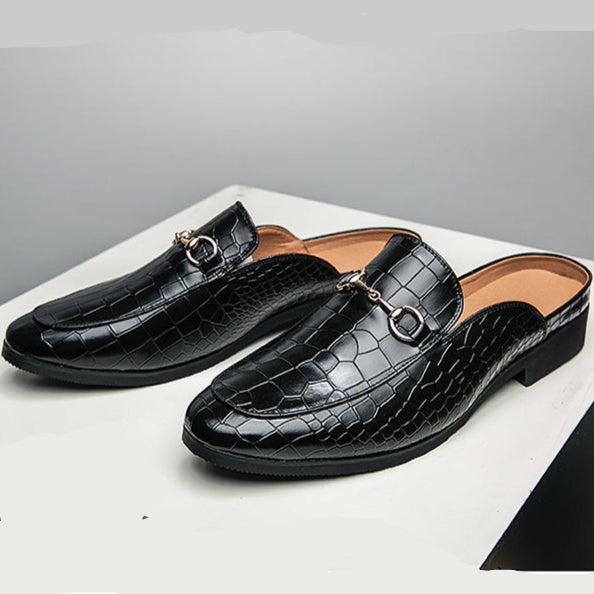 Croc Embossed Horsebit Buckle Backless Loafer Mules