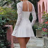 Lace Patchwork Tie Back Long Sleeve Mini Dress 3