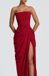 Strapless Ruched Draped High Split Maxi Gown 5