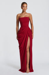 Strapless Ruched Draped High Split Maxi Gown 6