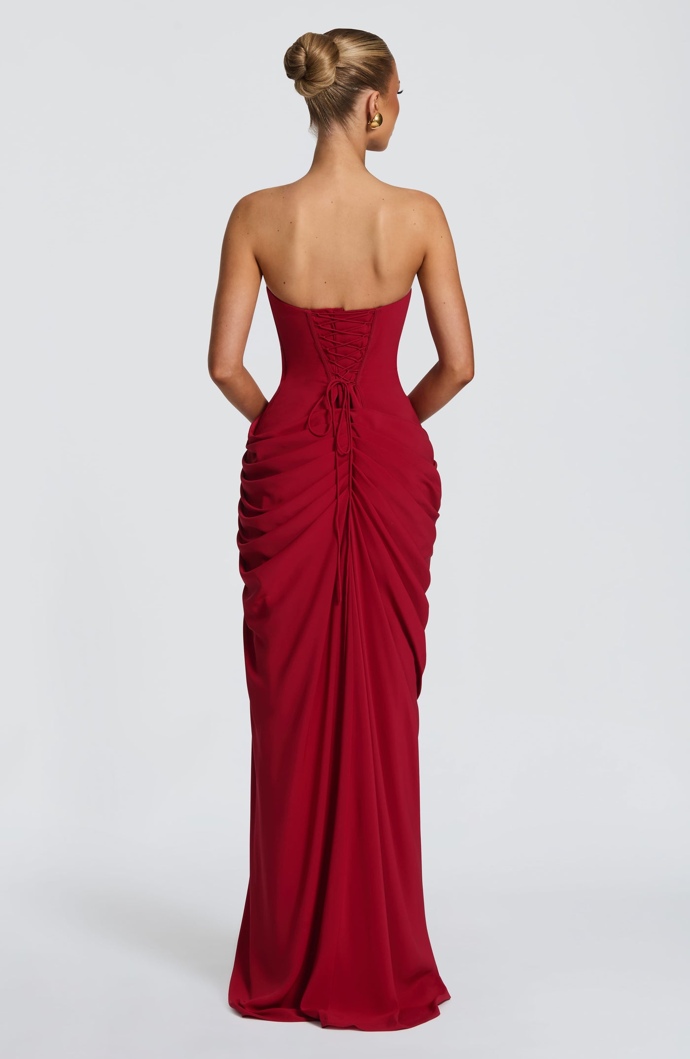 Strapless Ruched Draped High Split Maxi Gown 3