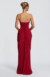 Strapless Ruched Draped High Split Maxi Gown 3