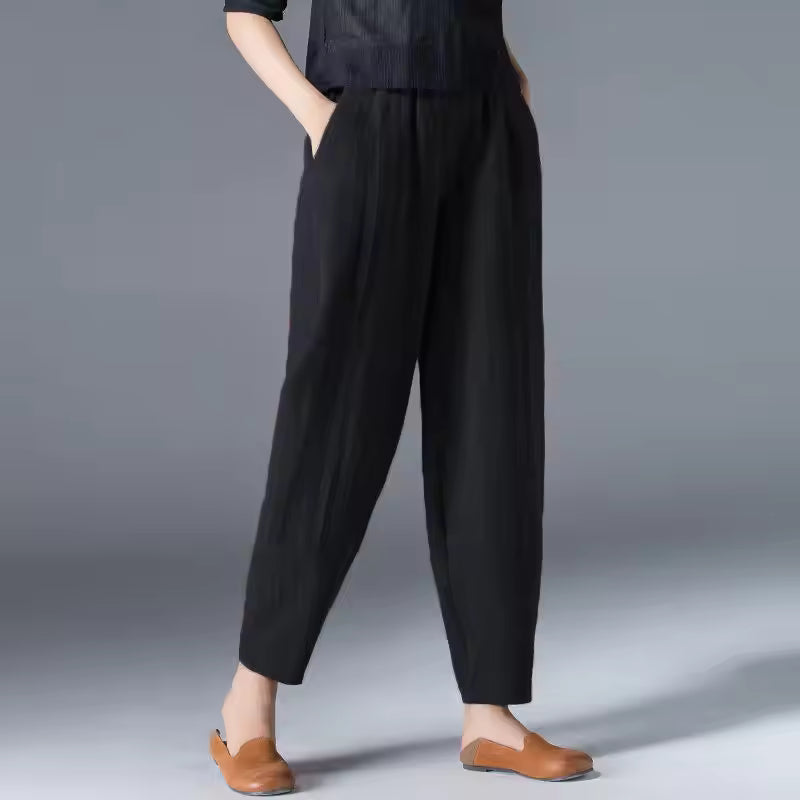 High Waist Tapered Leg Pull On Pants