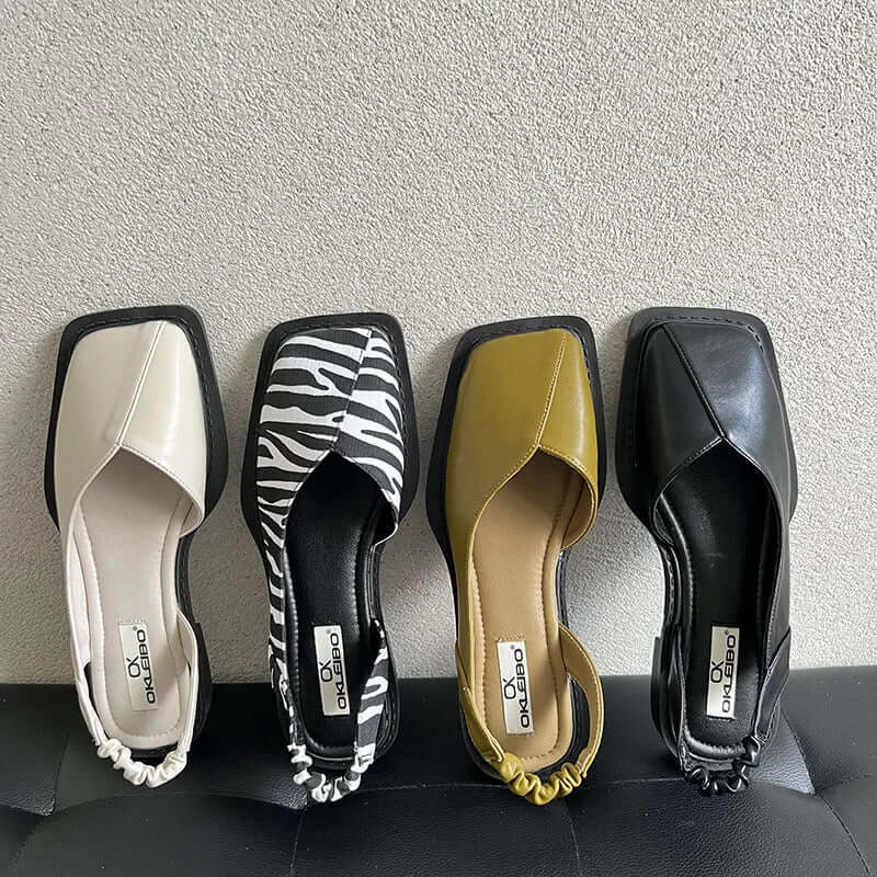Square Toe Elastic Slingback Flat Sandals