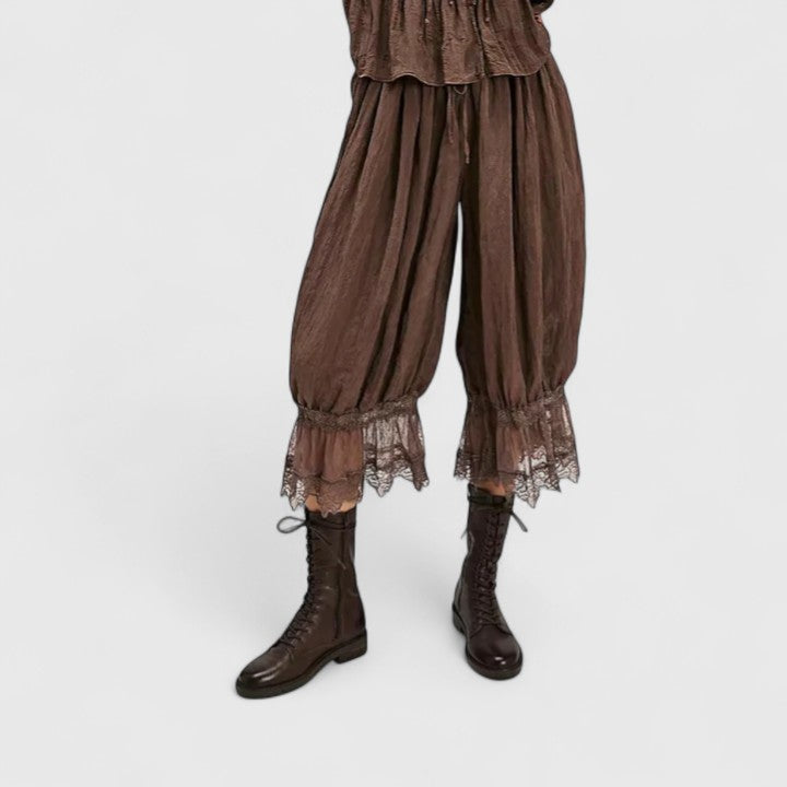 Drawstring Lace Trim Hem Wide Leg Pants